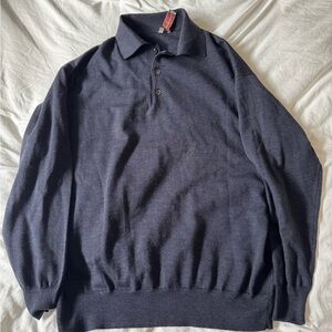 Men's Navy Knit Polo Sweater
